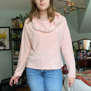 Pink, fur lined cowl necked sweater